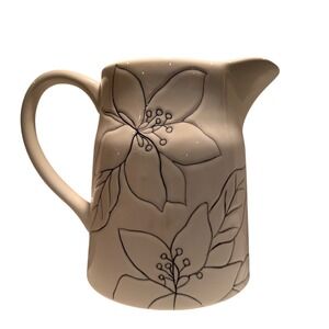 Laurie Gates Floral Anna White Ceramic Pitcher with Handle Stoneware Heavy